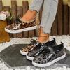 Women's Low Top Leopard Design Casual Sneakers Spring Autumn New Style Lace-up Flat Shoes Ladies Comfortable Footwear