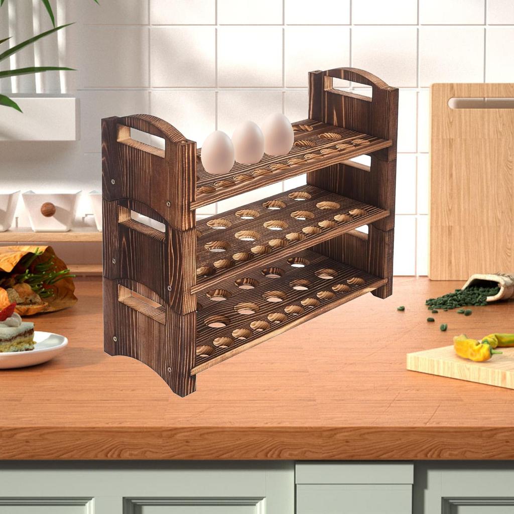 Wooden Egg Holder Organizer Portable Stackable Reusable with Handle Display Stand for Cabinet Kitchen Countertop Restaurant