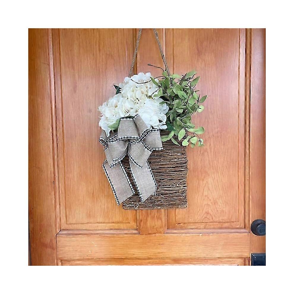 Spring Wildflower Door Hanging Basket Wreath with Spring Welcome Sign for Easter Day