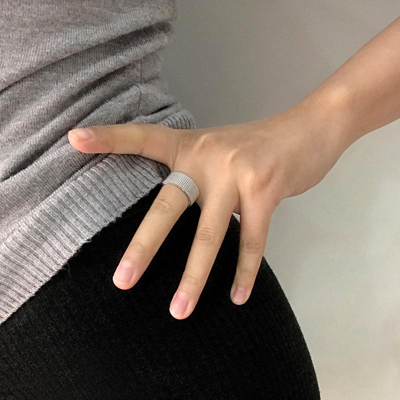 Titanium Steel Mesh Ring: Adjustable Woven Stainless Steel Band for Men & Women