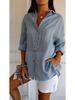 Women's Hot Seller European Lapel Pleated Shirt with Roll-Up Sleeves