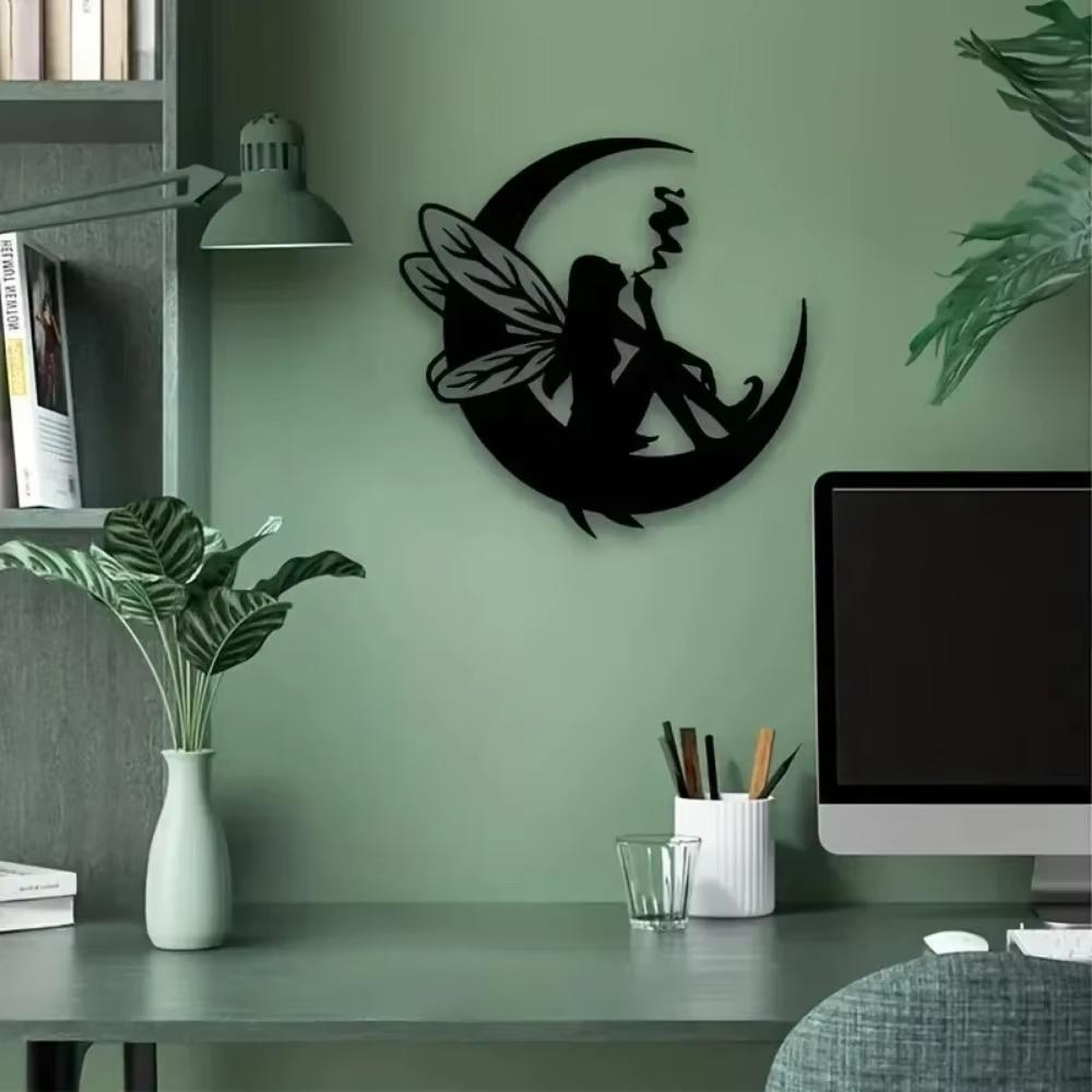 1pc Black Metal Fairy Wall Decor - Moon Phase Wall Art, Indoor/Outdoor Home Decor & Fairy Room Gift