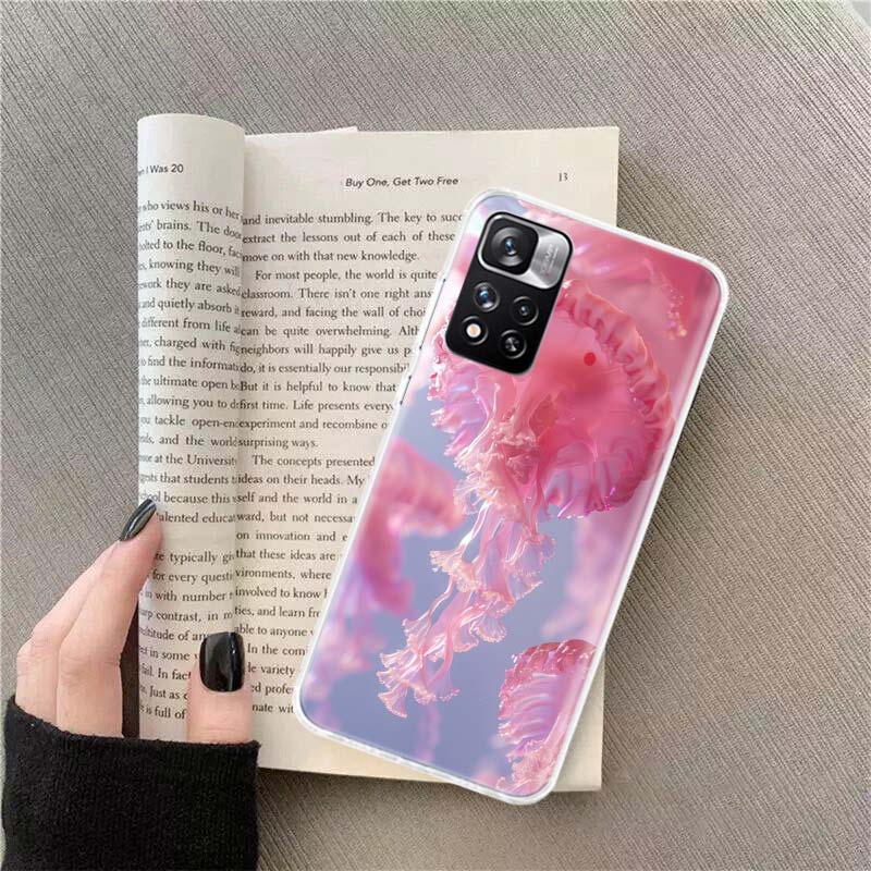 Enchanting Neon Jellyfish Phone Case For Redmi Note 13 12 Pro Plus 14 15 Pro 5G 11 11T 11E 11S 10 Pro 10S 9 9S Cover Cell Clear