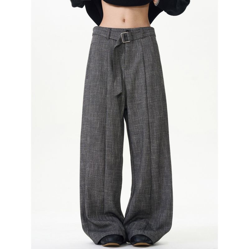 Kisko High-End American-Style Bamboo Gray Belt Drape Casual Trousers Unisex Niche Retro Loose Straight-Leg Pants