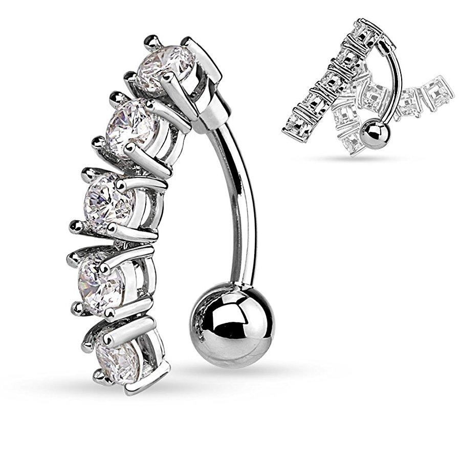 Set of 8 Zircon Pearl 316L Stainless Steel Navel Rings Sexy Body Piercing Jewelry for Women Belly Button & Dangle for Wedding