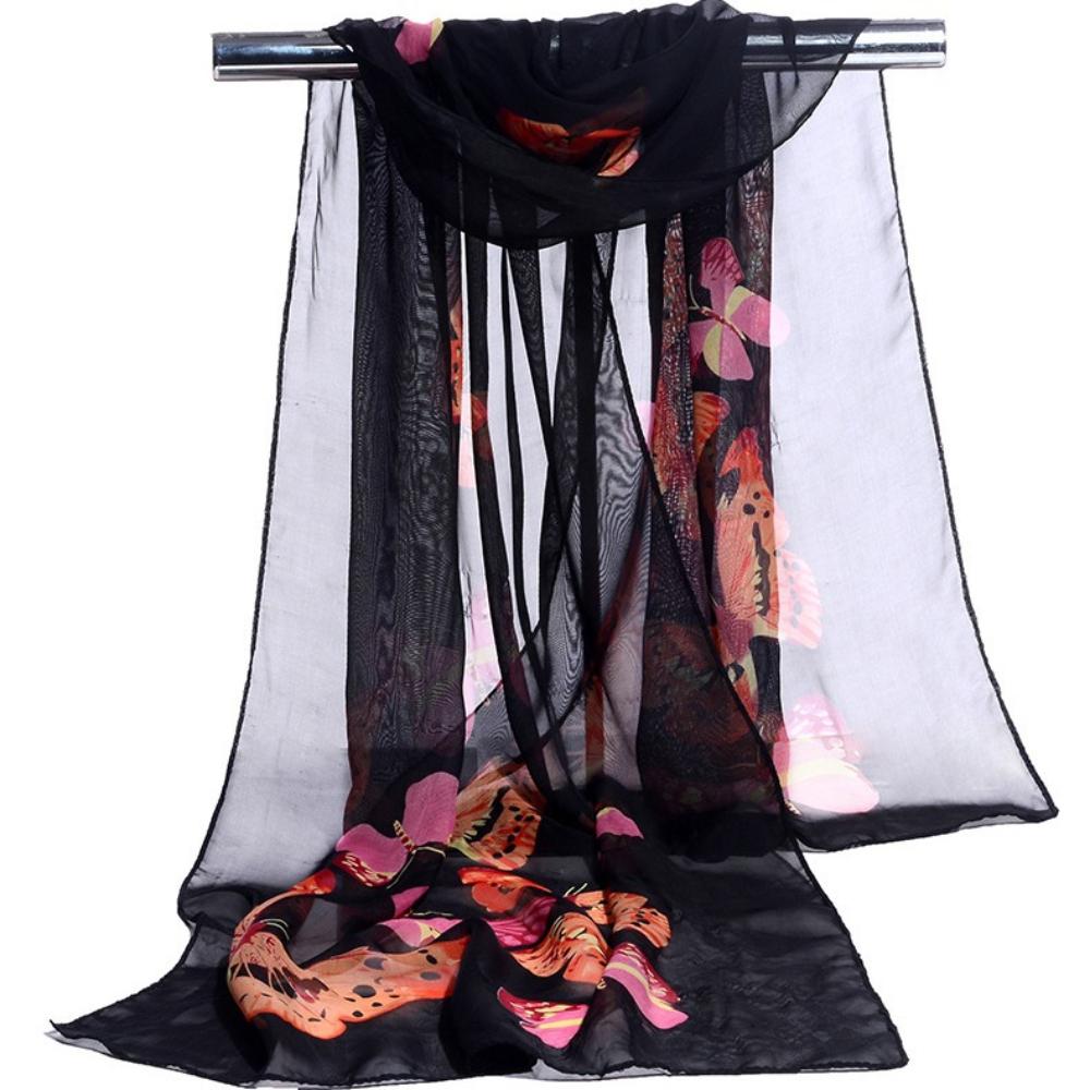 Women's Floral Butterfly Print Scarf – Lightweight Chiffon Shawl for Women, Summer Wrap, Airy Sheer Head Cover-Up
