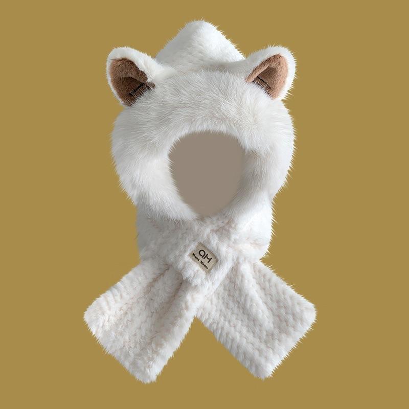 

Милая плюшевая шапка-шарф с лисьими ушками, новая теплая защита ушей, милая, от холода, для женщин, осень-зима белый