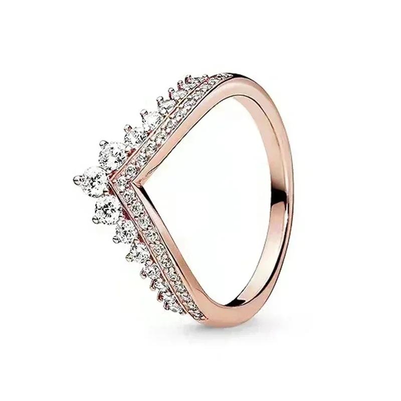 925 Silver Heart-shaped Circular Crown Ring, Sparkling Classic Zircon Couple Jewelry, Exquisite Gift