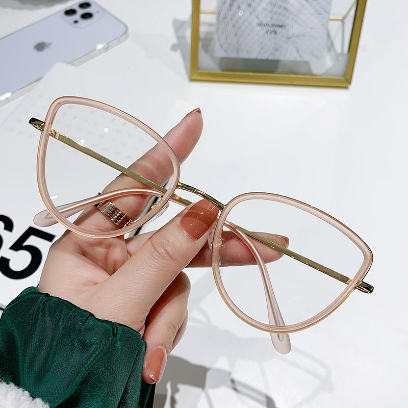 Fashion Cat Eye Glasses Women'S Glasses Frame Trend Color-Changing Glasses Color-Changing Anti-Blue Light Glasses Tide