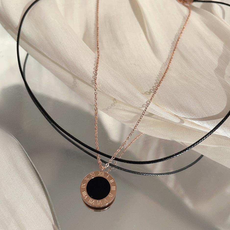 Römische Ziffern Edelstahl Halskette Nischen Design Damen Nicht Verblassend Doppellagige Pulloverkette