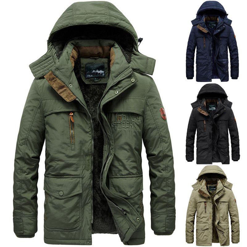 Warm Mens Winter Thick Fur Lined Hooded Jacket Zipper Bomber Military Parka Coat