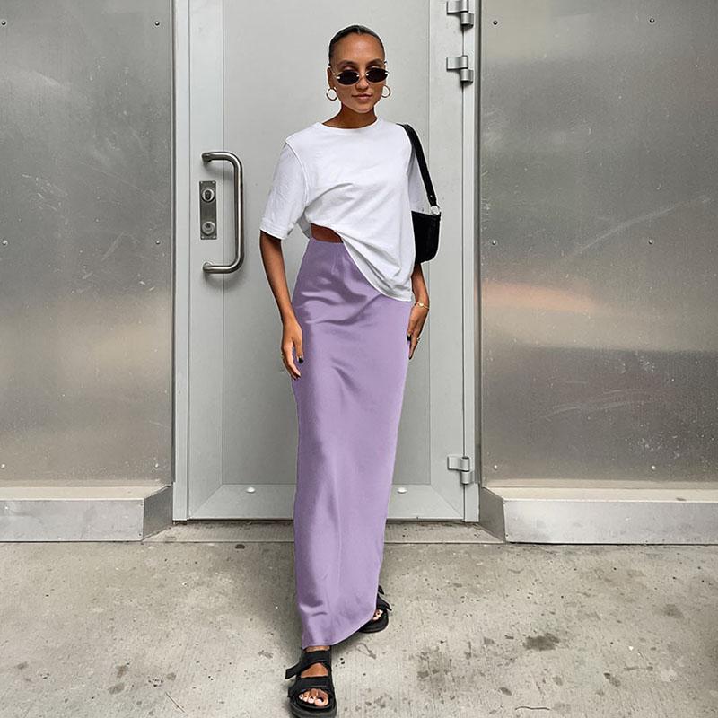 Elegant Satin Trumpet Skirts Fashion Slim High Waist Skirts Women Female Solid Office Long Skirt