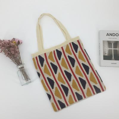 Damentasche, modisch, mit literarischem und Retro-Stil, einzelne Schultertasche für Mädchen, große Kapazität, Ethno-Muster, Stricktasche