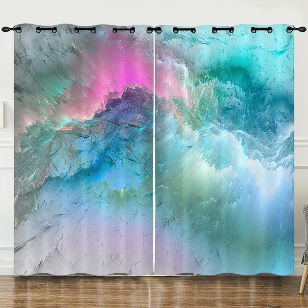 Curtain 3D Digital Printing Blackout Curtain Colored Cloud Curtain Bedroom Without Punching