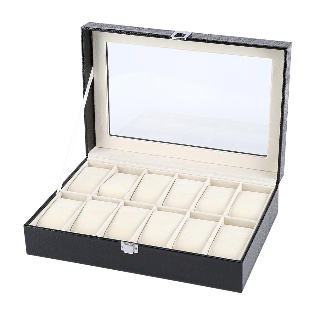 12 Weiche Kissen Uhrenbox Schmuck Auslage Aufbewahrungs Organizer Box Koffer Schwarz