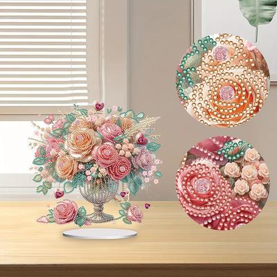 2D/Flache Rose Vase DIY Diamantmalerei Schreibtischdekorationen Doppelseitig bedruckt Einseitig bohren für Zuhause Büro Schreibtisch Dekor