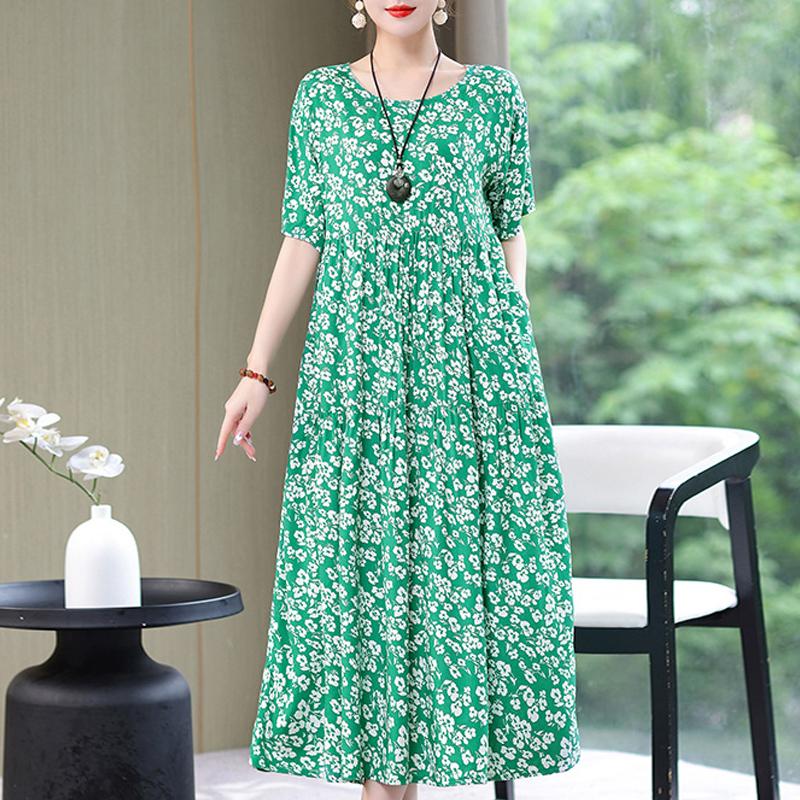 Damenkleid, Sommer, Vintage-Kleidung, lässig, kurzärmelig, langes Kleid für Damen, Sommer-Outfit