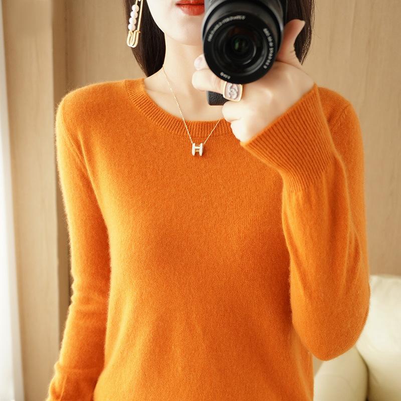 

DAFIFY Женская мода повседневная осень-зима однотонный принт длинный рукав О-образный вырез свитера XXL оранжевый