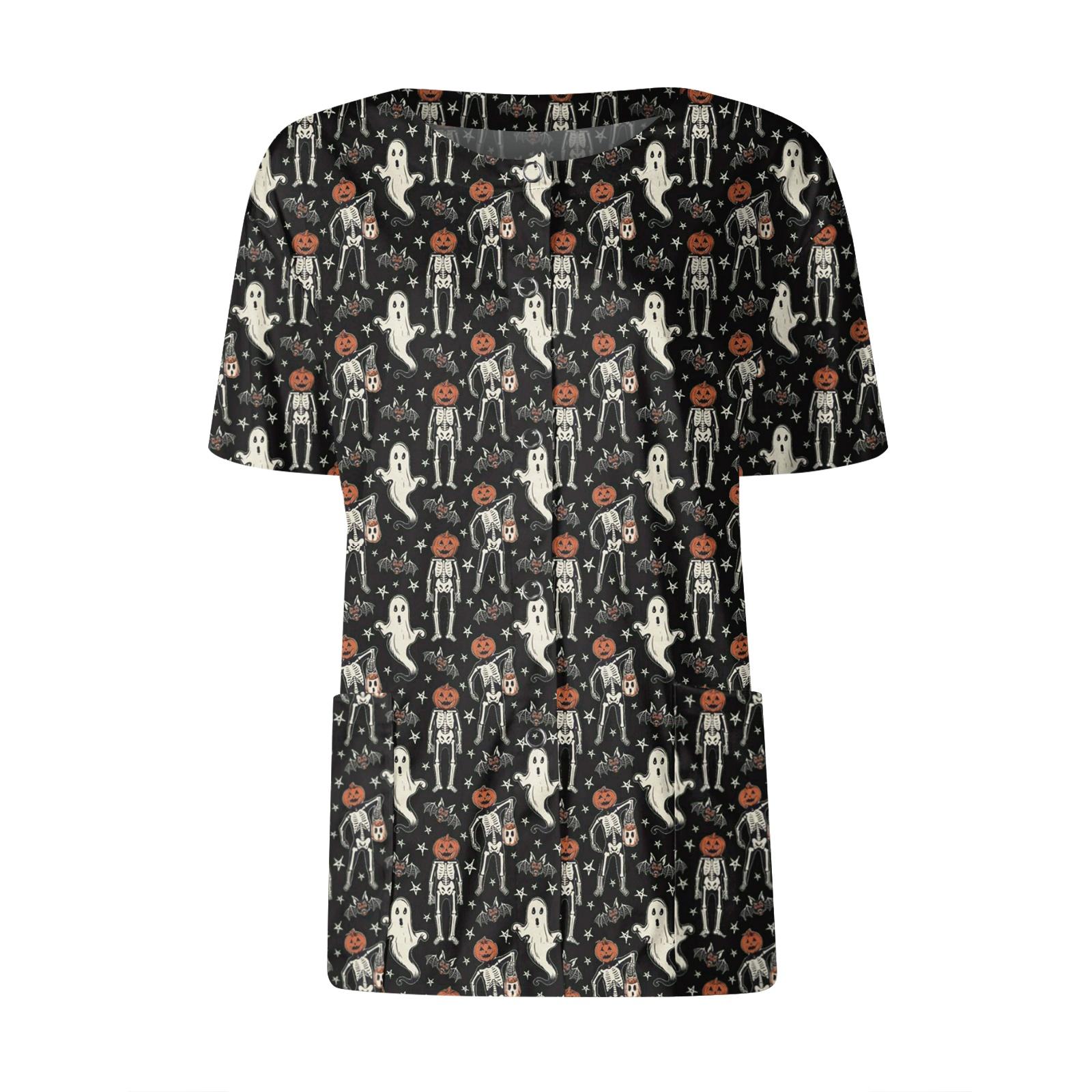 

Женские карманы с короткими рукавами и рисунком, воротник-стойка с рабочим принтом, однобортная защитная одежда, куртка-кардиган, топ XXXXXL чёрный