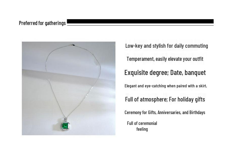 Green Garnet Square Necklace - 925 Sterling Silver, Light Luxury Pendant for Women