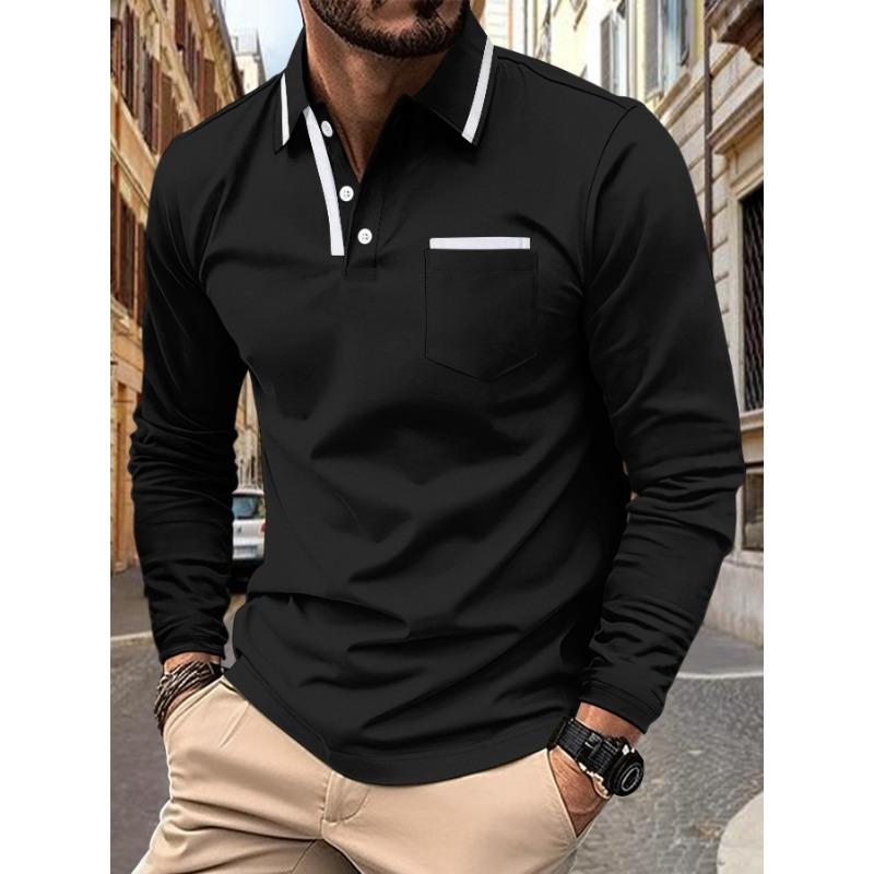Casual Business Collared Top Spring/Autumn Season Long-Sleeved Polo Shirt Men's Top Skin-Friendly Comfort Solid Colour T-Shirt