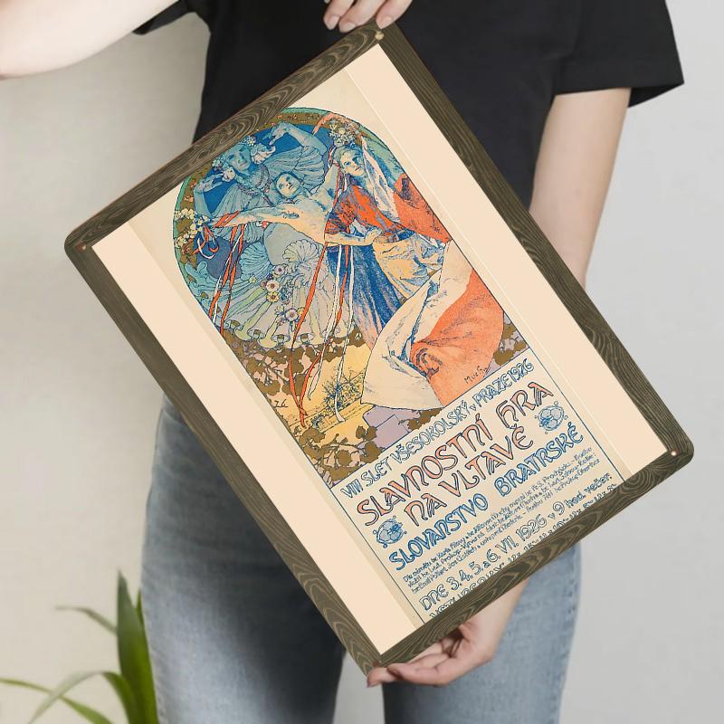 

Vintage Alphonse Mucha Decorative Metal Tin Sign Slavic Brotherhood Celebration Art Poster Wall Decor for Living Room Study 20x30cm（7.8x11.8inch）