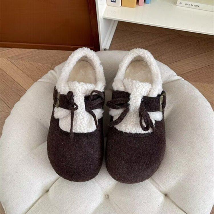 

Retro velvet casual shoes winter new thickened warm shoes bag heel fluffy shoes 35