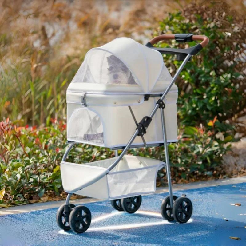 Lightweight Pet Stroller Puppy Transporter Small and Medium Pet Stroller Folding Outdoor Travel Breathable Cat Dog Stroller