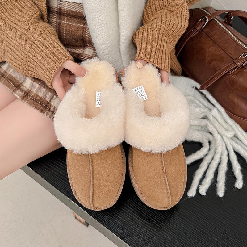 Henan Sangpo fluffy slippers thick-bottomed outer wear women's autumn and winter new sheepskin and fur integrated warm and velvet wool slippers