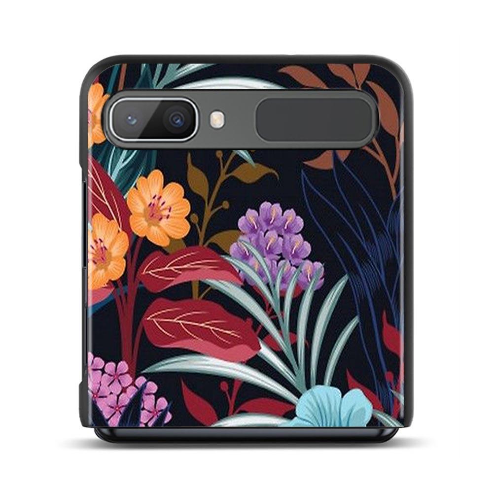 Phone Case For Samsung Galaxy Z Flip3 5g Back Pc Case For Samsung Z Flip Capa Black Shell Hard Fundas Vintage Banana Leaf Flower