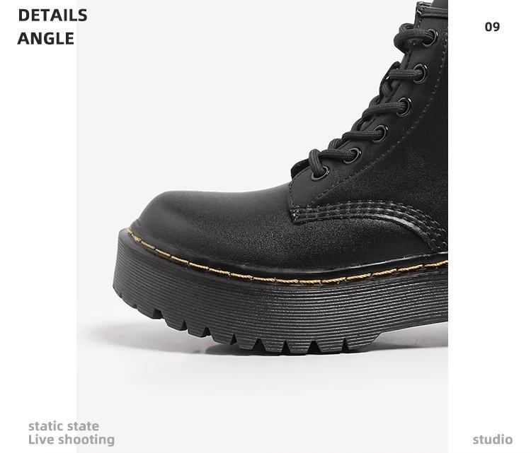 2025 Autumn and Winter Thick-soled Six-hole Open-edge Bead Martin Boots, Black Boots, Heightening Women's Street Cowhide Boots, Medium Tube