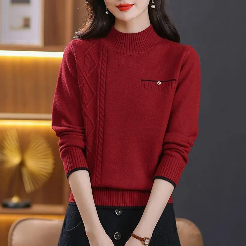 Höst- och Vinter Dammode Casual Halvpolo Stickad Underdelströja