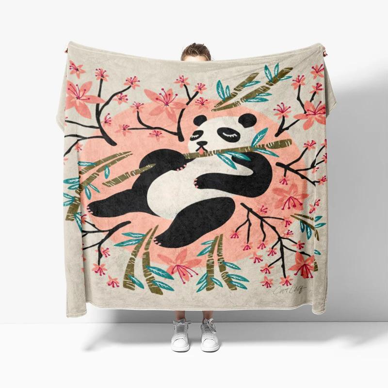 Home decoration plush Sofa blanket Pandas and Flowers Bedspread on the bed anime fluffy soft blankets thick blanket for winte