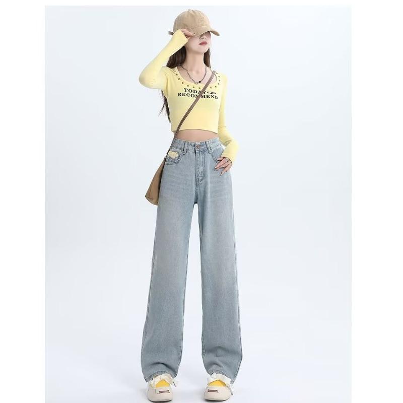 

Женские джинсы на весну 2025 года с высокой посадкой, облегающие, с прямыми штанинами M