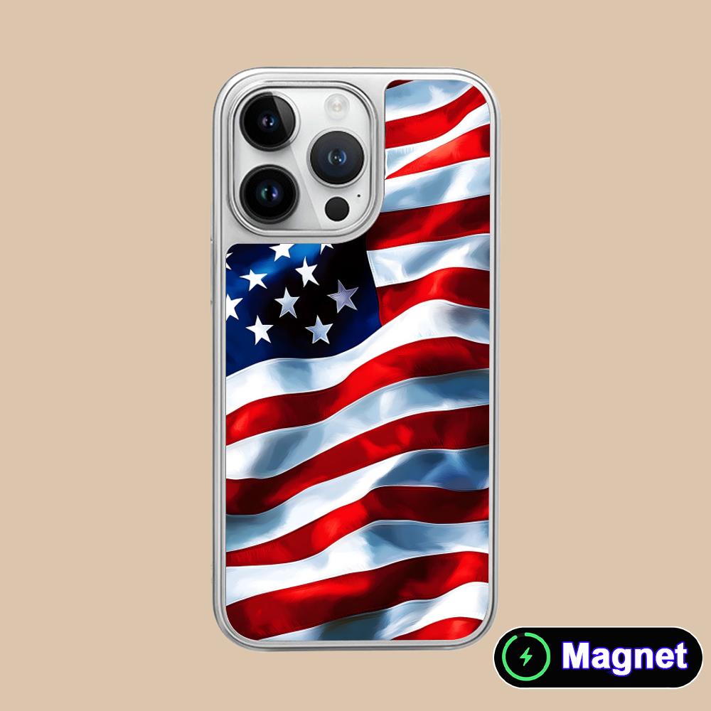 USA America Flag Silver Plating Magsafe Mobile Phone Case for iPhone 17 16 15 14 13 12 11 Air Pro Max Plus Colorful Cover