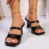 One-word Square Head Open-toed High-heeled Sandals Women's Shoes Popular New Fashion Plus Size Summer New Thick-heeled Sandals