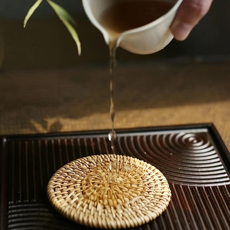 Handcrafted Rattan Coaster Set - Autumn Vine Design, Heat-Resistant Pot Mats for Kitchen & Dining, Wooden Storage Tea Accessories, Handmade