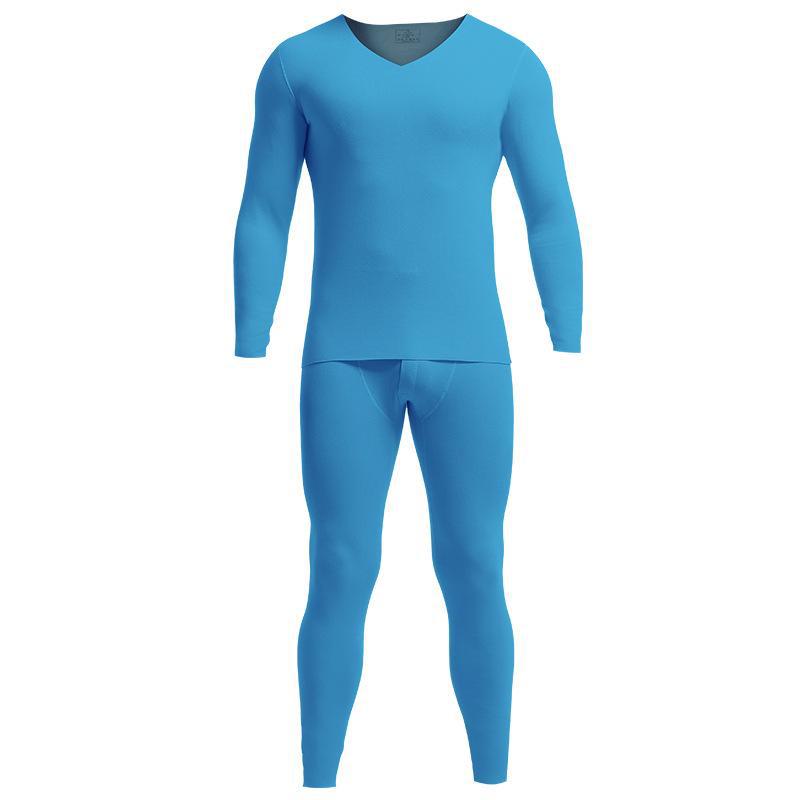 

Мужской бесшовный комплект термобелья Slim Fit: Брюки и нижняя рубашка на бархатной подкладке для осени/зимы XXL синий