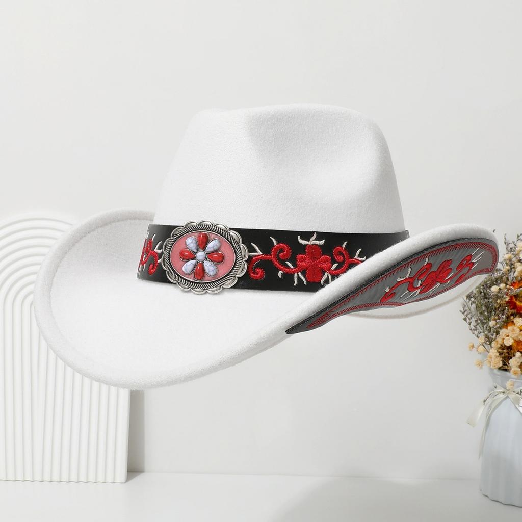 New jazz hat made of high-quality wool felt, decorated with gemstone belts, suitable for European and American parties, western cowboy hat
