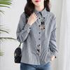 Spring Autumn New Striped Fashion Long Sleeve Shirt Women High Street Casual Button Cotton Cardigan Elegant Embroidered Tops