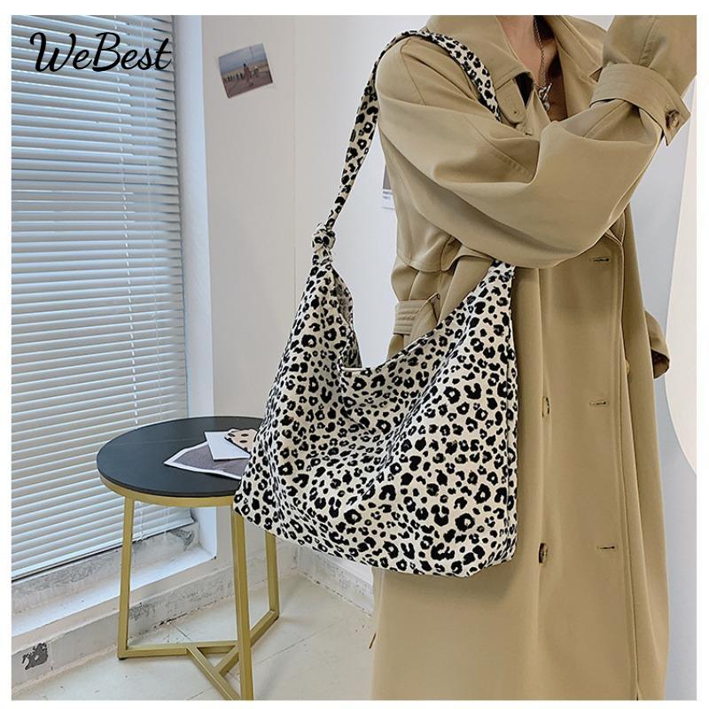 

Leopard Print Diagonal Cross Large Capacity Single Shoulder Canvas Bag білий