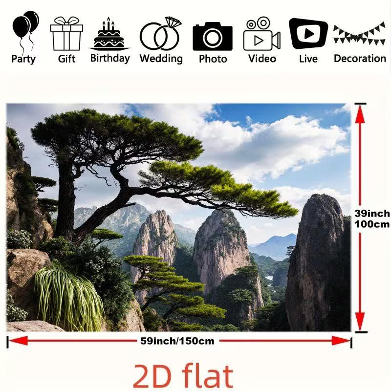 Majestic Huangshan Tapestry, Welcome Pine Tree Overlooking Towering Granite Peaks, Traditional Chinese Landscape Wall Art