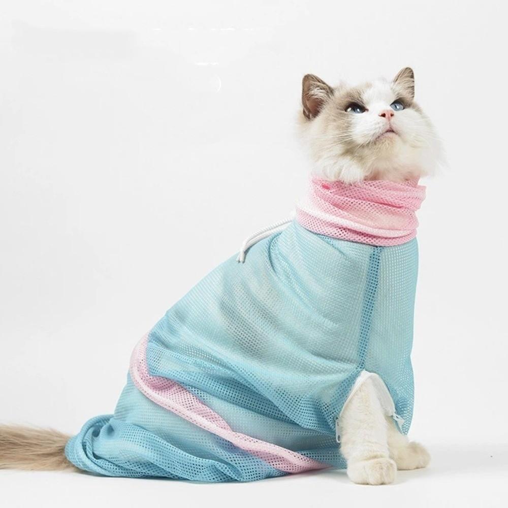 Anti Scratch Cat Washing Bag Anti Bite Adjustable Straps Pet Washing Bag Breathable Mesh Mesh Bath Bag for Nail Trimming