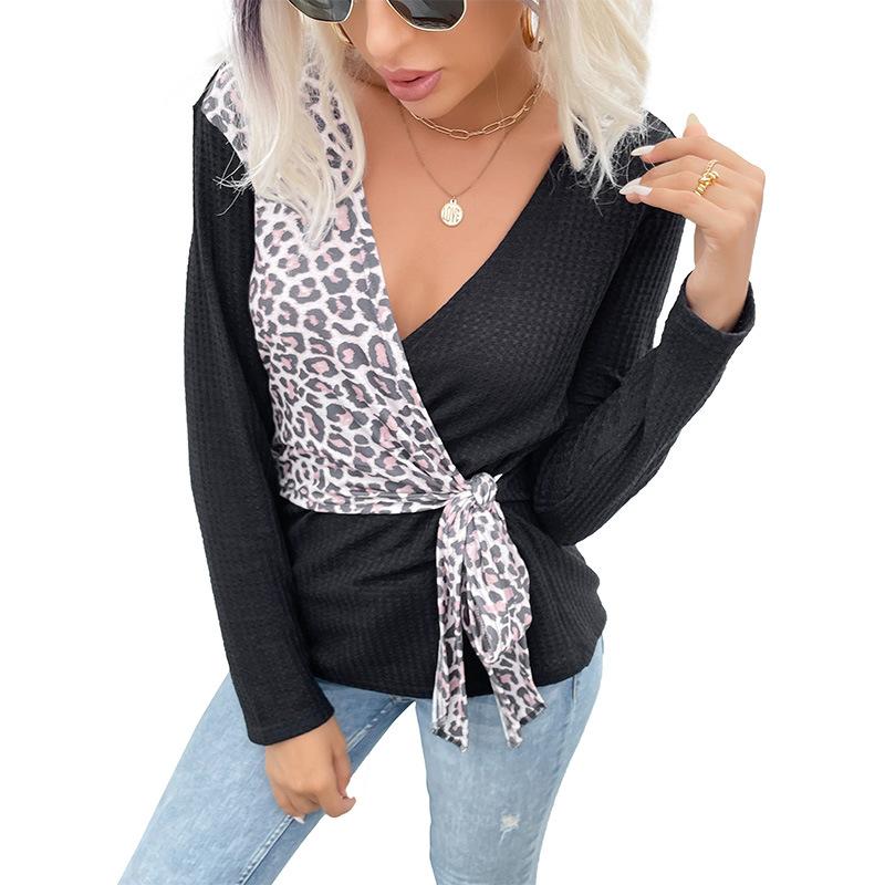 Odzież damska Moda Codzienne Topy Koszule Modny i Codzienny Design Temperamentu Top Jednoczęściowy Patchwork Panterka Sweter Dzianinowy z Długim Rękawem