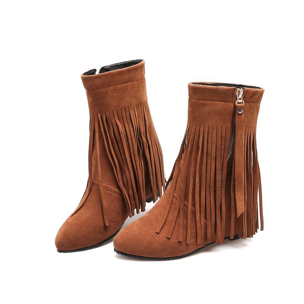 Pointed tassel short boots fashionable winter Martin boots comfortable women's boots European and American large size