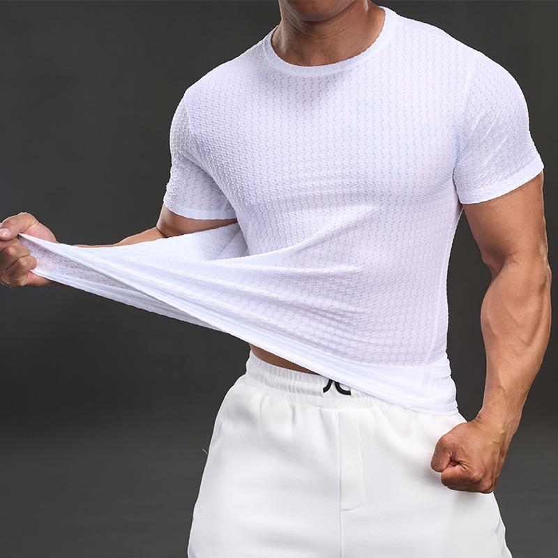 New Summer American Style Casual Short-sleeved T-shirt Fashionable Sports Slim Elastic Fitness Outdoor T-shirt Men