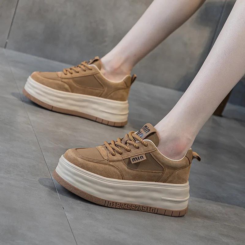 

Мода Высокое качество 7 см Ткань Замша Натуральная кожа Мода Женщины Осень Массивные Кроссовки Платформа Клин Женщины Вулканизированные Новая Весенняя Обувь 37 коричневый