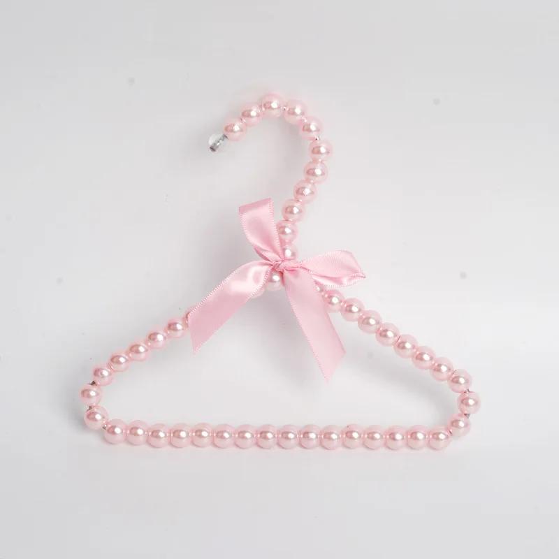 5pcs Baby Clothes Hanger Pearl Bow Rack Dog Hanger Plastic Pearl Bead Clothes Hangers Pet Cat Clothing Kid Hangers Organizer
