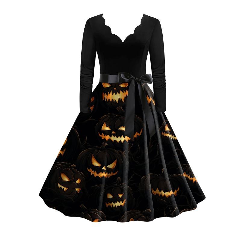 JPNTKY Fashion Spring Autumn Long Sleeve V-Neck Casual Dresses