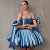 Elegant Off-Shoulder Satin Mini Dress With Bow Sash Sweet Fairy-Inspired Evening Gown Party Gala